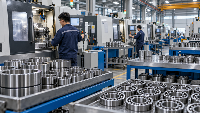 Bearing manufacturer production workshop with precision machinery