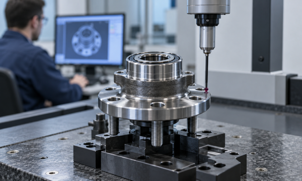 Bearing quality inspector measuring precision automotive bearing components with industrial instruments