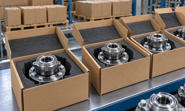 Automotive wheel hub bearings prepared for wholesale packaging and international distribution